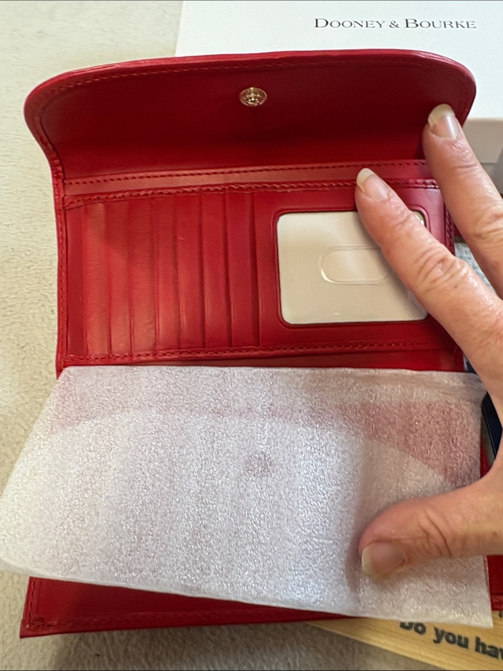 Dooney & Bourke Red Leather Clutch Wallet with Logo Plaque - Picture 4 of 9